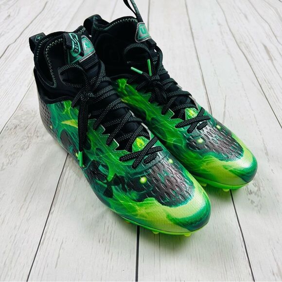 Under Armour Spotlight Lux MC 2.0 Black Green Slime Cleats - Picture 9 of 12